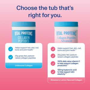 Strawberry Lemon Collagen Peptides Advanced – with Hyaluronic Acid u0026 Vitamin C – 10.5oz