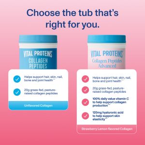 Strawberry Lemon Collagen Peptides Advanced – with Hyaluronic Acid u0026 Vitamin C – 10.5oz