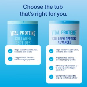 Collagen Peptides Advanced – with Hyaluronic Acid u0026 Vitamin C – 9.33oz with HA + Vitamin C